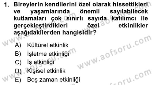 Etkinlik Yönetimi Dersi 2021 - 2022 Yılı (Vize) Ara Sınav Soruları 1. Soru