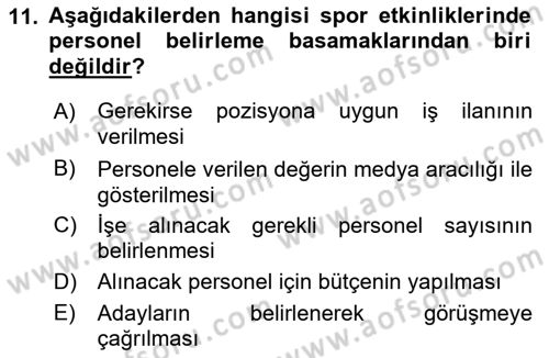 Etkinlik Yönetimi Dersi 2021 - 2022 Yılı (Vize) Ara Sınav Soruları 11. Soru