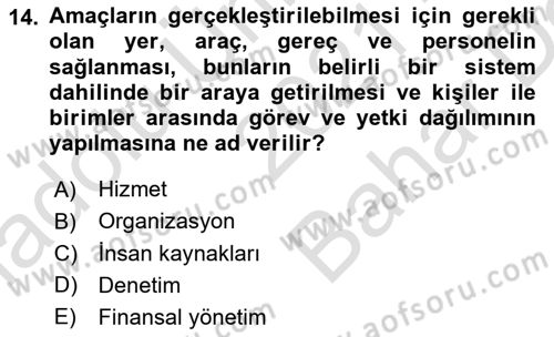 Etkinlik Yönetimi Dersi Ara Sınavı Deneme Sınav Soruları 14. Soru