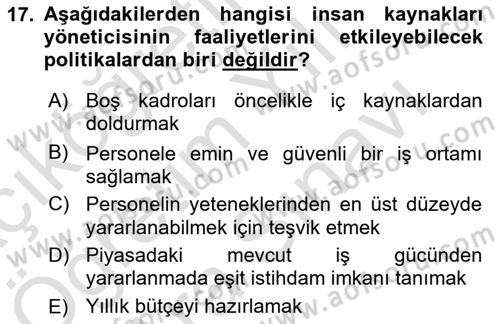 Etkinlik Yönetimi Dersi Ara Sınavı Deneme Sınav Soruları 17. Soru