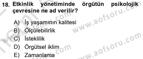 Etkinlik Yönetimi Dersi Ara Sınavı Deneme Sınav Soruları 18. Soru