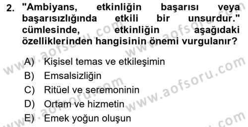 Etkinlik Yönetimi Dersi Ara Sınavı Deneme Sınav Soruları 2. Soru