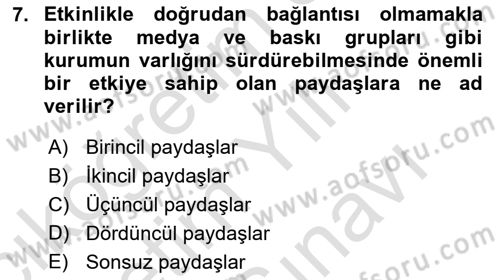 Etkinlik Yönetimi Dersi Ara Sınavı Deneme Sınav Soruları 7. Soru