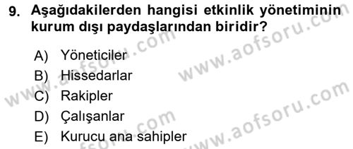 Etkinlik Yönetimi Dersi Ara Sınavı Deneme Sınav Soruları 9. Soru