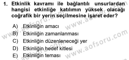 Etkinlik Yönetimi Dersi 2021 - 2022 Yılı (Final) Dönem Sonu Sınav Soruları 1. Soru