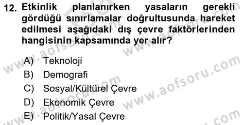 Etkinlik Yönetimi Dersi 2021 - 2022 Yılı (Final) Dönem Sonu Sınav Soruları 12. Soru