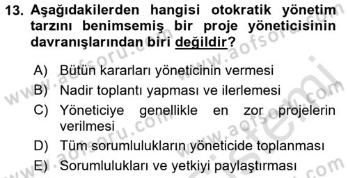 Etkinlik Yönetimi Dersi 2021 - 2022 Yılı (Final) Dönem Sonu Sınav Soruları 13. Soru