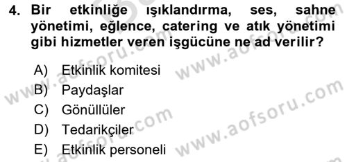 Etkinlik Yönetimi Dersi 2021 - 2022 Yılı (Final) Dönem Sonu Sınav Soruları 4. Soru