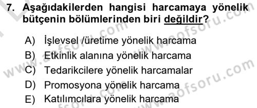 Etkinlik Yönetimi Dersi 2021 - 2022 Yılı (Final) Dönem Sonu Sınav Soruları 7. Soru