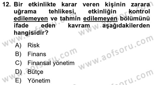 Etkinlik Yönetimi Dersi 2021 - 2022 Yılı Yaz Okulu Sınav Soruları 12. Soru