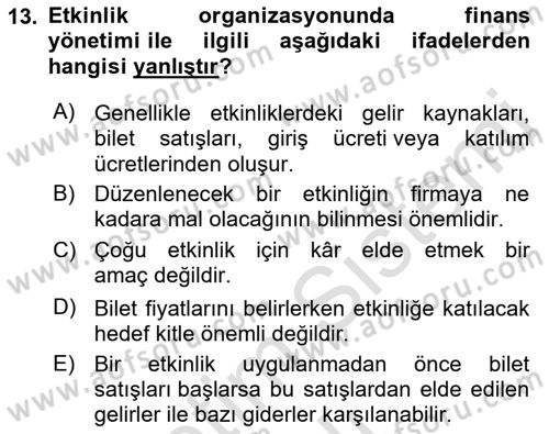 Etkinlik Yönetimi Dersi 2021 - 2022 Yılı Yaz Okulu Sınav Soruları 13. Soru
