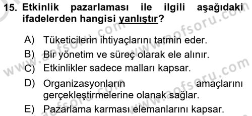 Etkinlik Yönetimi Dersi 2021 - 2022 Yılı Yaz Okulu Sınav Soruları 15. Soru