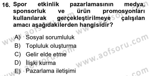 Etkinlik Yönetimi Dersi 2021 - 2022 Yılı Yaz Okulu Sınav Soruları 16. Soru