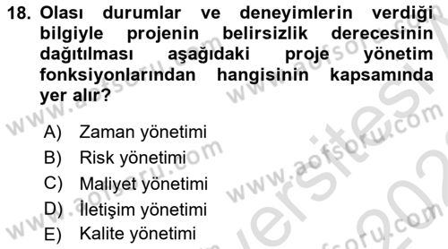Etkinlik Yönetimi Dersi 2021 - 2022 Yılı Yaz Okulu Sınav Soruları 18. Soru