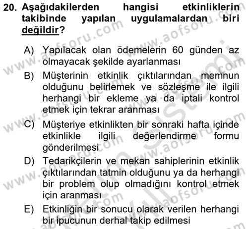 Etkinlik Yönetimi Dersi 2021 - 2022 Yılı Yaz Okulu Sınav Soruları 20. Soru
