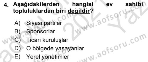 Etkinlik Yönetimi Dersi 2021 - 2022 Yılı Yaz Okulu Sınav Soruları 4. Soru