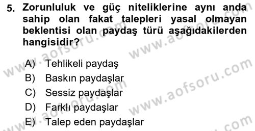 Etkinlik Yönetimi Dersi 2021 - 2022 Yılı Yaz Okulu Sınav Soruları 5. Soru