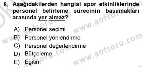 Etkinlik Yönetimi Dersi 2021 - 2022 Yılı Yaz Okulu Sınav Soruları 8. Soru