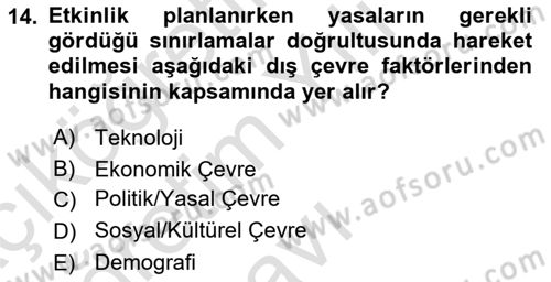 Etkinlik Yönetimi Dersi 2022 - 2023 Yılı Yaz Okulu Sınav Soruları 14. Soru