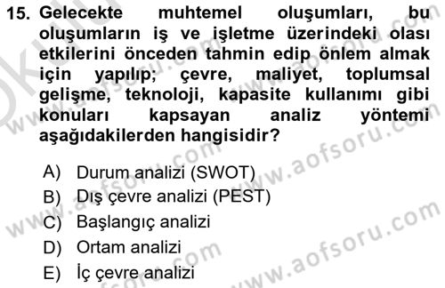 Etkinlik Yönetimi Dersi 2022 - 2023 Yılı Yaz Okulu Sınav Soruları 15. Soru