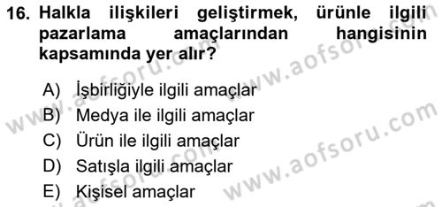 Etkinlik Yönetimi Dersi 2022 - 2023 Yılı Yaz Okulu Sınav Soruları 16. Soru