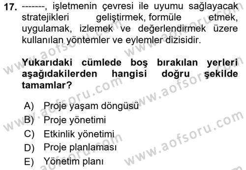 Etkinlik Yönetimi Dersi 2022 - 2023 Yılı Yaz Okulu Sınav Soruları 17. Soru
