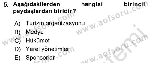 Etkinlik Yönetimi Dersi 2022 - 2023 Yılı Yaz Okulu Sınav Soruları 5. Soru