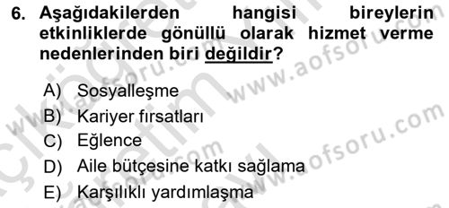 Etkinlik Yönetimi Dersi 2022 - 2023 Yılı Yaz Okulu Sınav Soruları 6. Soru