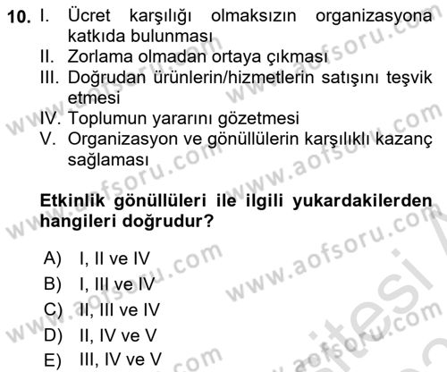 Etkinlik Yönetimi Dersi Ara Sınavı Deneme Sınav Soruları 10. Soru