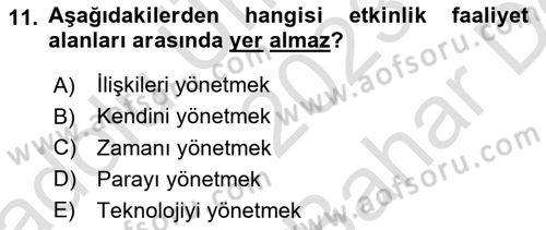 Etkinlik Yönetimi Dersi Ara Sınavı Deneme Sınav Soruları 11. Soru