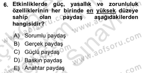 Etkinlik Yönetimi Dersi 2023 - 2024 Yılı (Vize) Ara Sınav Soruları 6. Soru