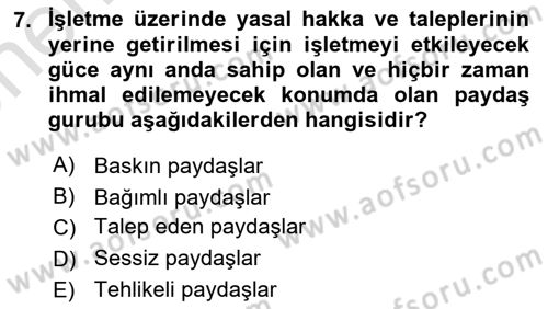 Etkinlik Yönetimi Dersi 2023 - 2024 Yılı (Vize) Ara Sınav Soruları 7. Soru
