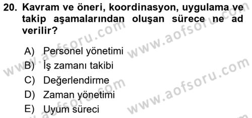 Etkinlik Yönetimi Dersi 2023 - 2024 Yılı Yaz Okulu Sınav Soruları 20. Soru