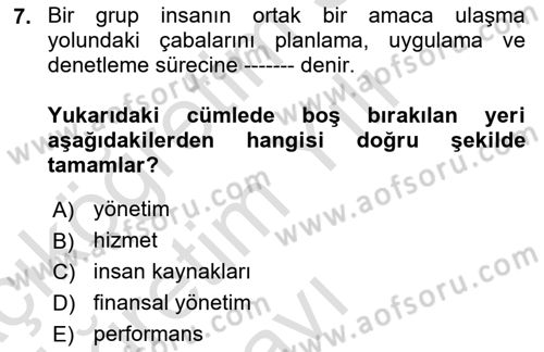 Etkinlik Yönetimi Dersi 2023 - 2024 Yılı Yaz Okulu Sınav Soruları 7. Soru