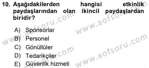 Etkinlik Yönetimi Dersi Ara Sınavı Deneme Sınav Soruları 10. Soru