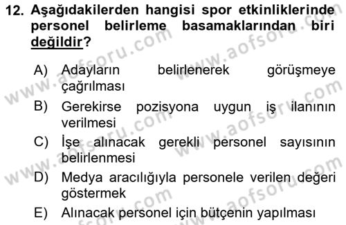 Etkinlik Yönetimi Dersi Ara Sınavı Deneme Sınav Soruları 12. Soru