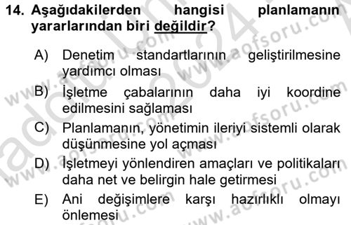 Etkinlik Yönetimi Dersi 2024 - 2025 Yılı (Vize) Ara Sınav Soruları 14. Soru