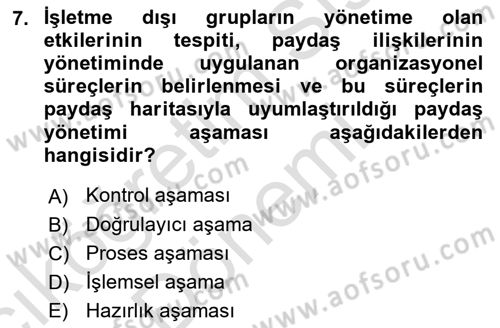 Etkinlik Yönetimi Dersi 2024 - 2025 Yılı (Vize) Ara Sınav Soruları 7. Soru