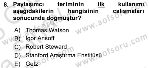 Etkinlik Yönetimi Dersi Ara Sınavı Deneme Sınav Soruları 8. Soru