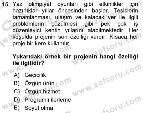 Etkinlik Yönetimi Dersi 2024 - 2025 Yılı (Final) Dönem Sonu Sınav Soruları 15. Soru