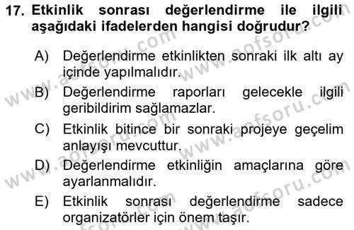 Etkinlik Yönetimi Dersi 2024 - 2025 Yılı (Final) Dönem Sonu Sınav Soruları 17. Soru