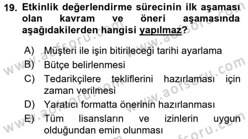 Etkinlik Yönetimi Dersi 2024 - 2025 Yılı (Final) Dönem Sonu Sınav Soruları 19. Soru