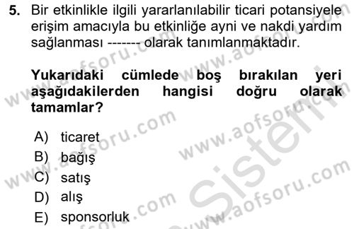 Etkinlik Yönetimi Dersi 2024 - 2025 Yılı (Final) Dönem Sonu Sınav Soruları 5. Soru