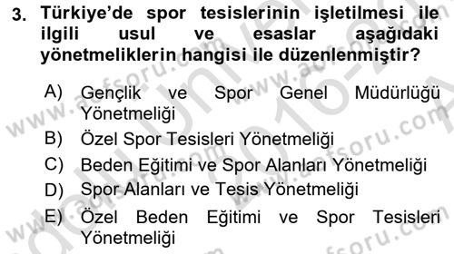 Spor Tesis İşletmesi ve Saha Malzeme Bilgisi Dersi Ara Sınavı Deneme Sınav Soruları 3. Soru