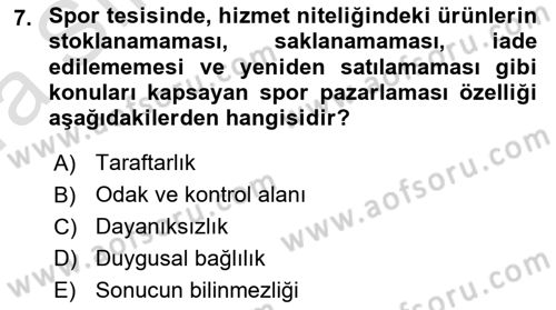Spor Tesis İşletmesi ve Saha Malzeme Bilgisi Dersi Ara Sınavı Deneme Sınav Soruları 7. Soru