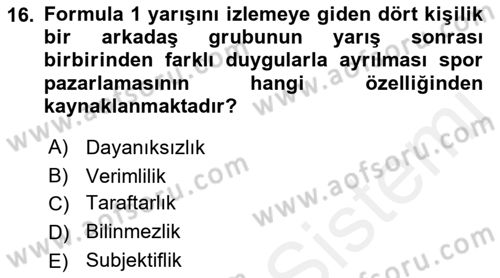 Spor Tesis İşletmesi ve Saha Malzeme Bilgisi Dersi 2017 - 2018 Yılı 3 Ders Sınav Soruları 16. Soru