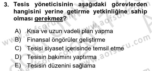 Spor Tesis İşletmesi ve Saha Malzeme Bilgisi Dersi Ara Sınavı Deneme Sınav Soruları 3. Soru
