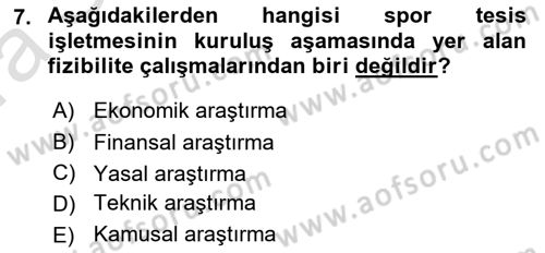 Spor Tesis İşletmesi ve Saha Malzeme Bilgisi Dersi 2017 - 2018 Yılı (Vize) Ara Sınav Soruları 7. Soru