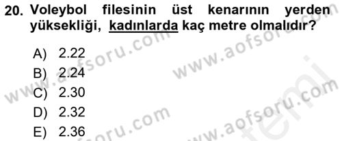 Spor Tesis İşletmesi ve Saha Malzeme Bilgisi Dersi 2017 - 2018 Yılı (Final) Dönem Sonu Sınav Soruları 20. Soru