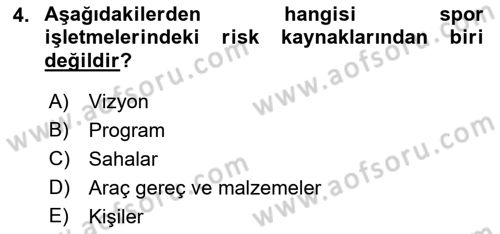 Spor Tesis İşletmesi ve Saha Malzeme Bilgisi Dersi 2017 - 2018 Yılı (Final) Dönem Sonu Sınav Soruları 4. Soru